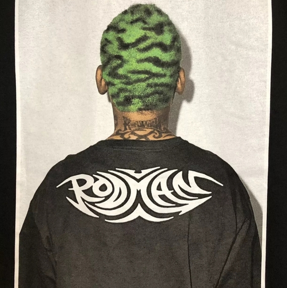 New Dennis Rodman Market Tattoos Double Sided Basketball Smiley Black Shirt 2XL - Picture 8 of 12